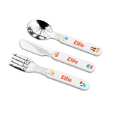 Children's cutlery set with 'Ellie' on handles on a white background