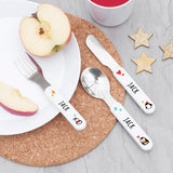 Personalised Winter Penguin Cutlery Set - metal with plastic handle, featuring the name "Jack"
