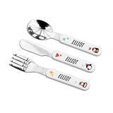Personalised Winter Penguin Cutlery Set - metal with plastic handles, featuring the name "Elliot" on plain white background