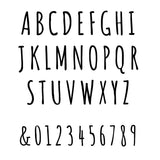 Black text on plain white background displaying the alphabet and numbers