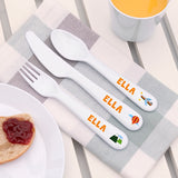 Personalised Plastic Adventure Cutlery Set featuring the name "Ella"