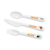 Personalised Plastic Adventure Cutlery Set featuring the name "Alice" on plain white background