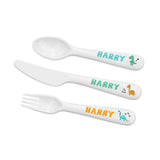 Children's cutlery set with 'Harry' branding on a white background