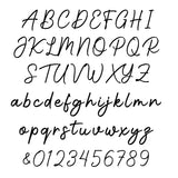 Calligraphic alphabet and numbers on a white background