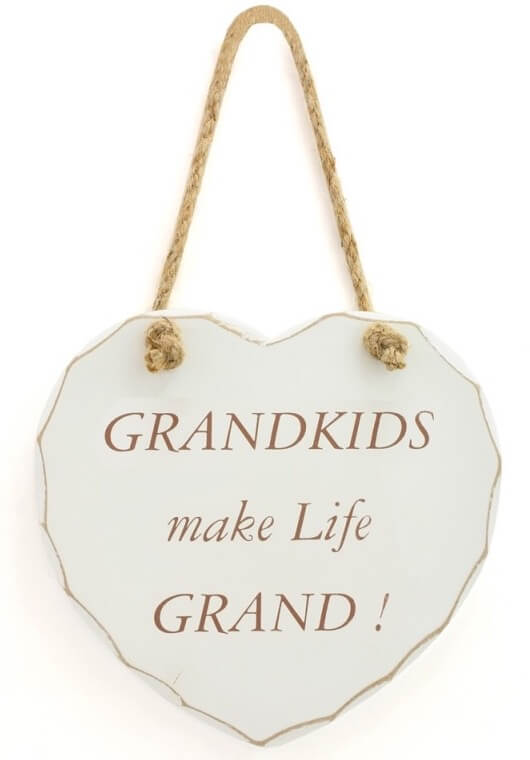 Grandkids Make Life Grand Quote Hanging Heart Sign