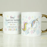 Personalised "Always be a unicorn" gold handled mug