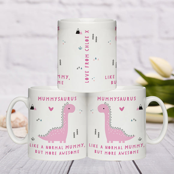 Personalised More Awesome Pink Dinosaur Mug