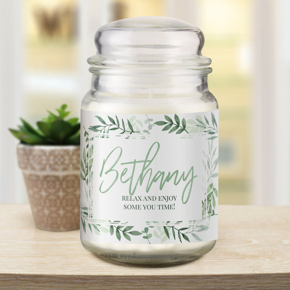 Personalised Botanical Large Scented Jar Candle