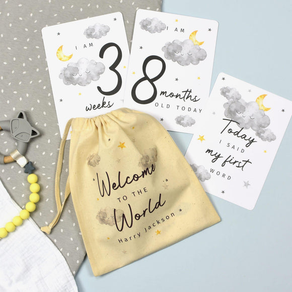 Cloud Milestone Cards in Personalised Keepsake Bag