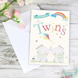 Personalised Elephant New Baby Twins Card