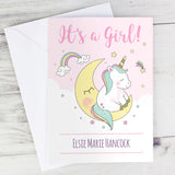 It's A Girl Pink Unicorn Card