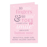 10 Little Fingers Pink New Baby Card