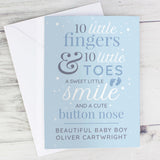 Personalised New Baby 10 Little Fingers Card Blue