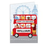 Personalised London Animal Bus Birthday Card Front 2