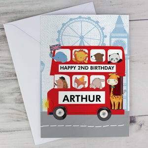 Personalised London Animal Bus Birthday Card Main Image