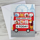 Personalised London Animal Bus Birthday Card Front 