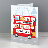 Personalised London Animal Bus Birthday Card Standing