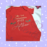 Personalised Baby's First Christmas Red Bodysuit