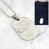 Personalised Love you to the moon and back dog tag necklace, image with model