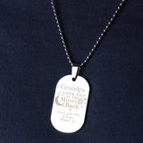 Personalised Love you to the moon and back dog tag necklace, image with model close up