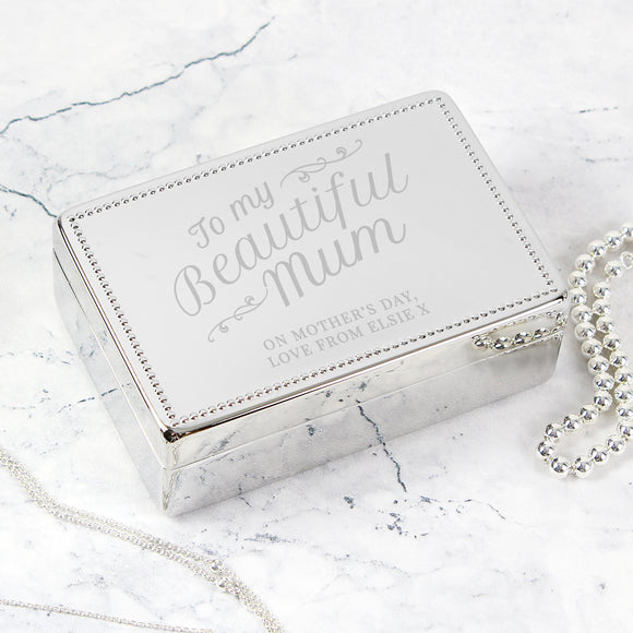 Personalised Beautiful Mum Rectangular Jewellery Box