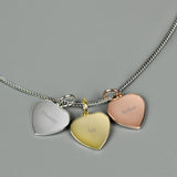 Personalised Gold, Rose Gold and Silver 3 Name Hearts Necklace