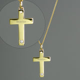Personalised 9ct Gold Cross with Sterling Silver Heart & CZ Necklace