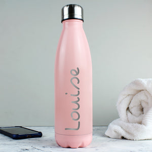 Personalised Name Only Island Pink Metal Insulated Drinks Bottle