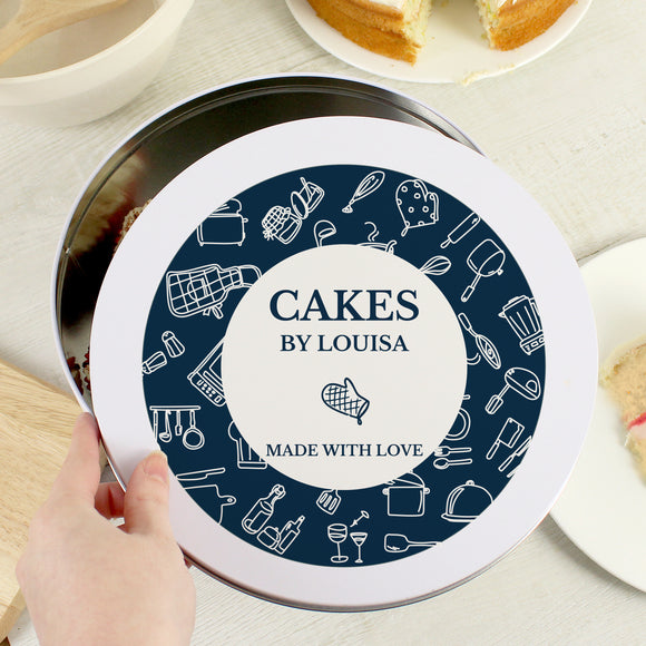 Personalised Navy Kitchen Design Cake Tin