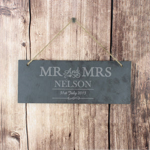 Personalised Mr & Mrs Hanging Slate Plaque