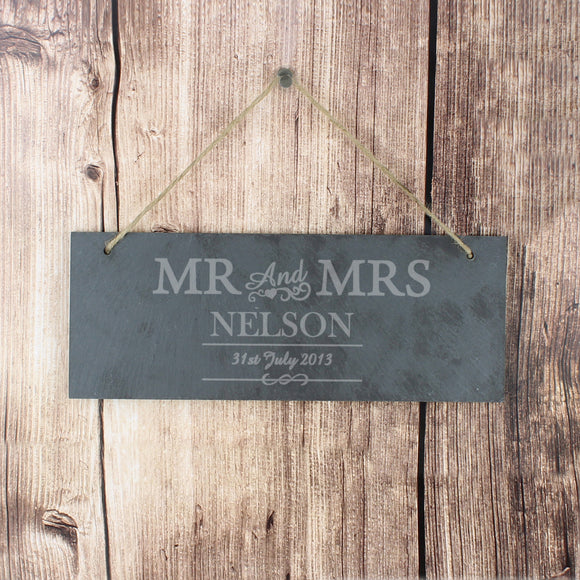 Personalised Mr & Mrs Hanging Slate Plaque