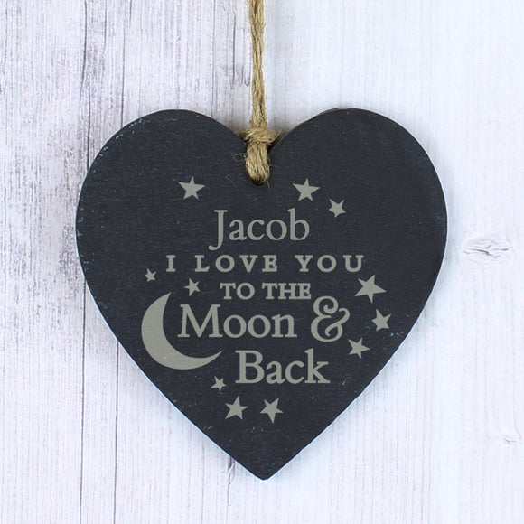 Personalised To the Moon and Back... Slate Heart Decoration