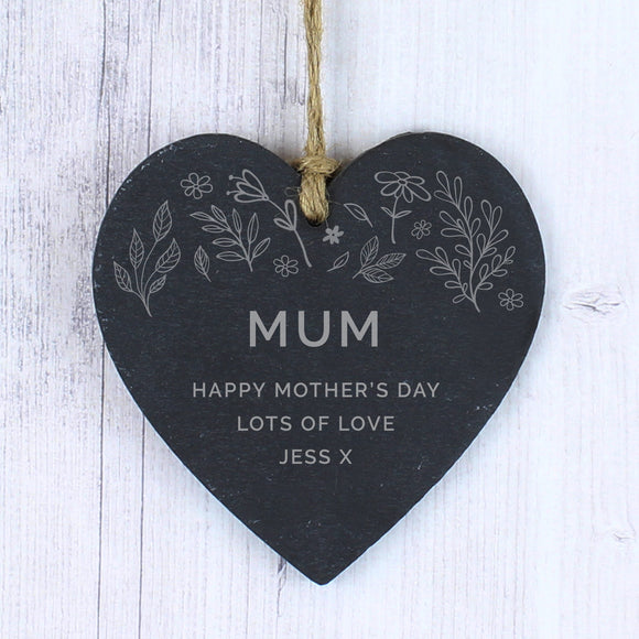 Personalised Floral Slate Heart Decoration