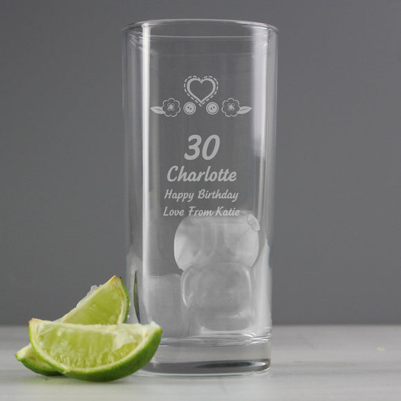 Personalised Birthday Craft Hi Ball Glass