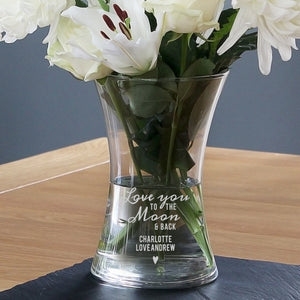 Personalised Love You To The Moon and Back Glass Vase