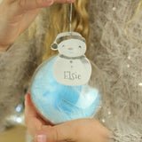 Personalised Snowman Acrylic Blue Feather Bauble