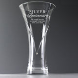 Personalised Silver Anniversary Large Hand Cut Diamante Heart Vase with Swarovski Elements