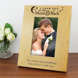Personalised 'To the Moon and Back' 4x6 Oak Finish Photo Frame