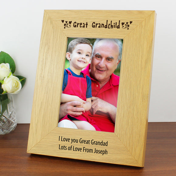 Personalised Oak Finish 6x4 Great Grandchild Photo Frame