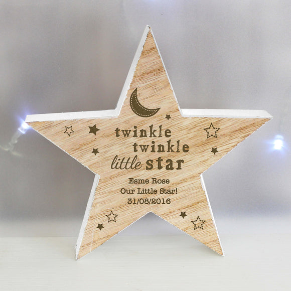 Personalised Wooden Star Twinkle Twinkle Text