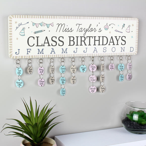 Personalised Classroom Office Birthday Planner Plaque with Customisable Discs