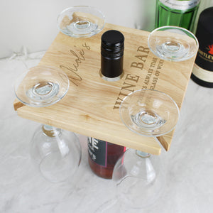 Personalised Free Text Four Wine Glass Holder & Bottle Holder