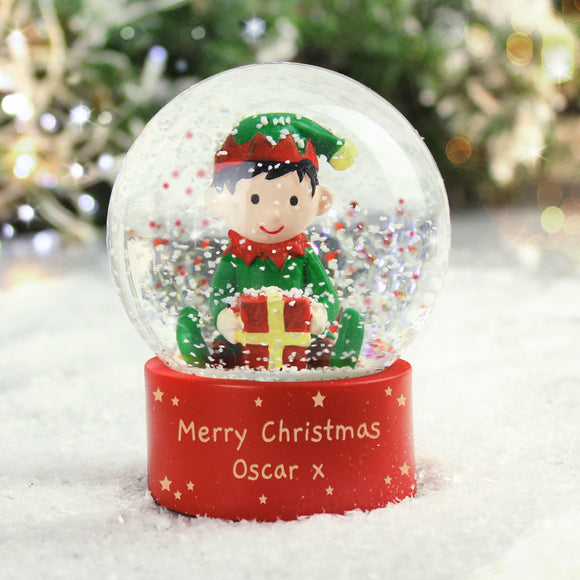 Personalised Message Elf Glitter Snow Globe