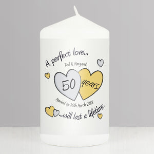 Personalised A Perfect Love Golden Anniversary Pillar Candle