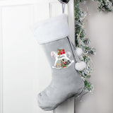 Personalised Rocking Horse Luxury Silver Grey Christmas Stocking