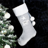 Personalised Polar Bear Luxury Silver Grey Christmas Stocking - Adult or Baby