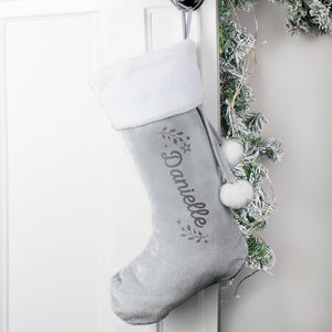 Personalised Holly Grey Christmas Stocking