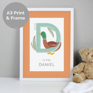 Personalised Animal Alphabet A3 White Framed Print