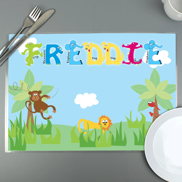 Personalised Blue Animal Alphabet Placemat