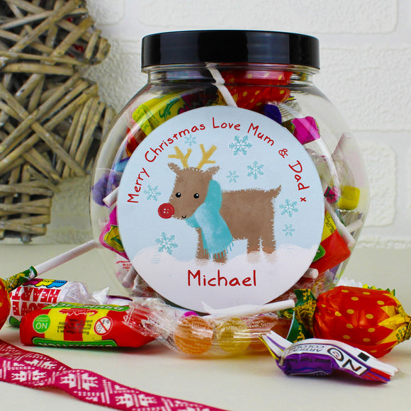 Personalised Felt Stitch Reindeer Sweet Jar